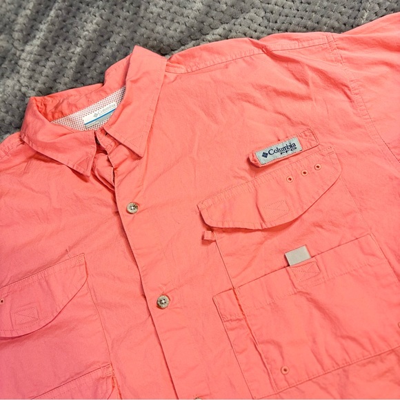 Columbia PFG Fishing Shirt Men's Orange Short Sleeve Vented Sun Protection - Picture 3 of 10